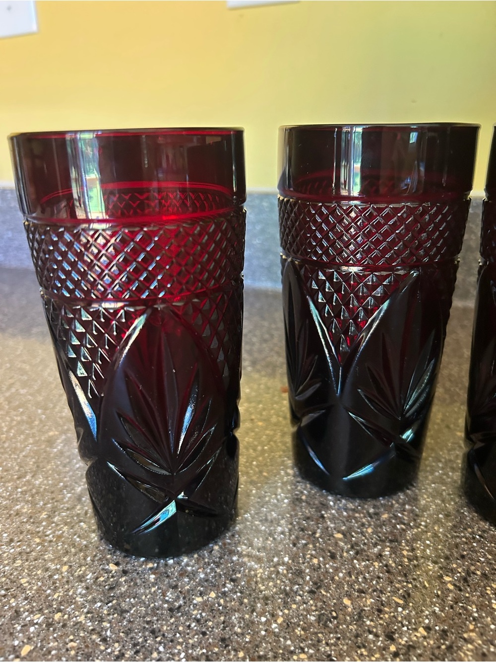 Antique Ruby Red Pressed Glass Tumbler - Set of 2 - Made in France